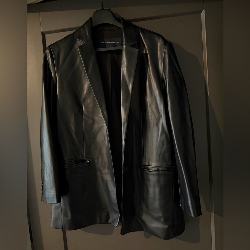 French Connection Black Faux Leather Jacket size 10